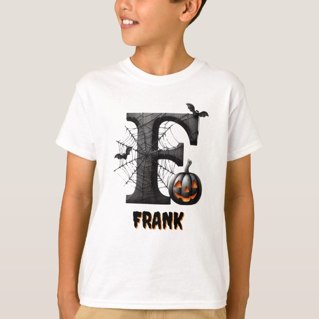 Camiseta F Truque Inicial ou Tratar Feliz Dia das Bruxas (Frente)