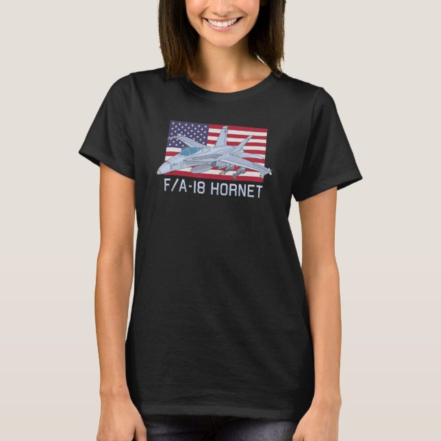 Camiseta Fa 18 Hornet Jet Fighter Plane American Flag (Frente)