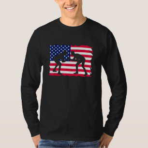 Camiseta Fã de Luta Livre Lutador de Luta com a Bandeira Am