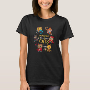 Camiseta Fã de RPG Jogando Papel Jogo Noturno Com Gato Fi