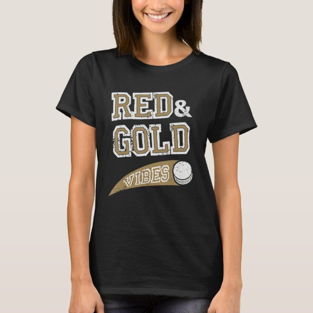 Camiseta Fã do Time de Hóquei Red & Gold Vibes (Frente)