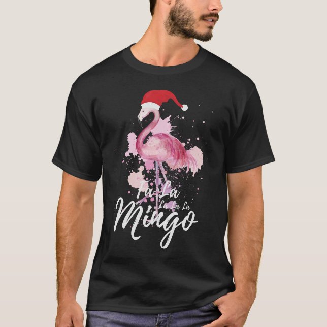 Camiseta Fa La La La La Mingo Funny Christmas Flamingo Cute (Frente)