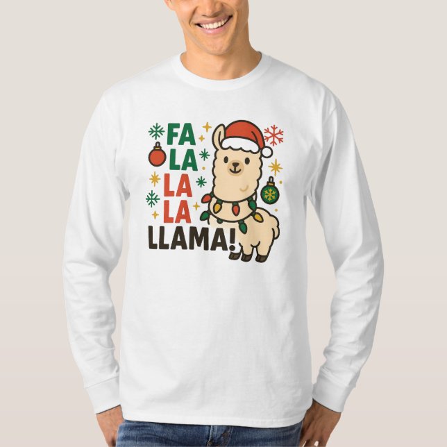 Camiseta Fa La La La Lama Funny Christmas Llama Men’s t (Frente)