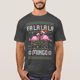 Camiseta Fa La La La Mingo Flamingo Christmas Lights Ugly C