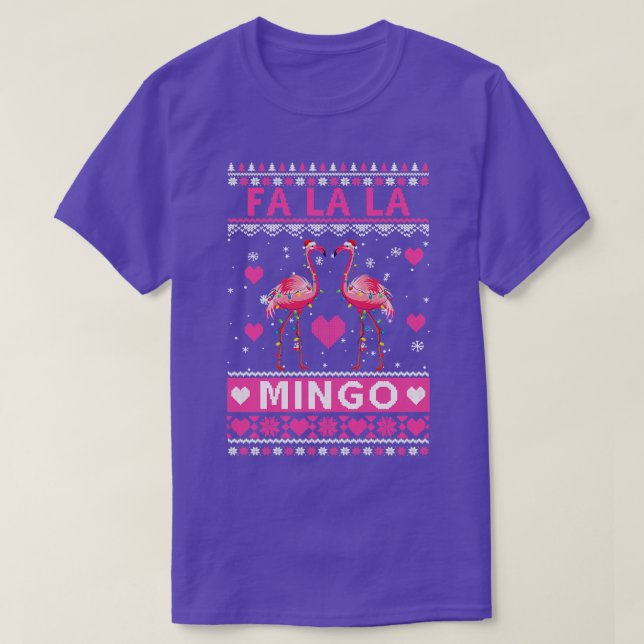 Camiseta Fa La La La Mingo Flamingo Papais noeis Rosa Febre (Frente do Design)