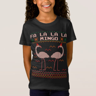 Camiseta Fa La La La Mingo Flamingo Papais noeis Rosa Febre