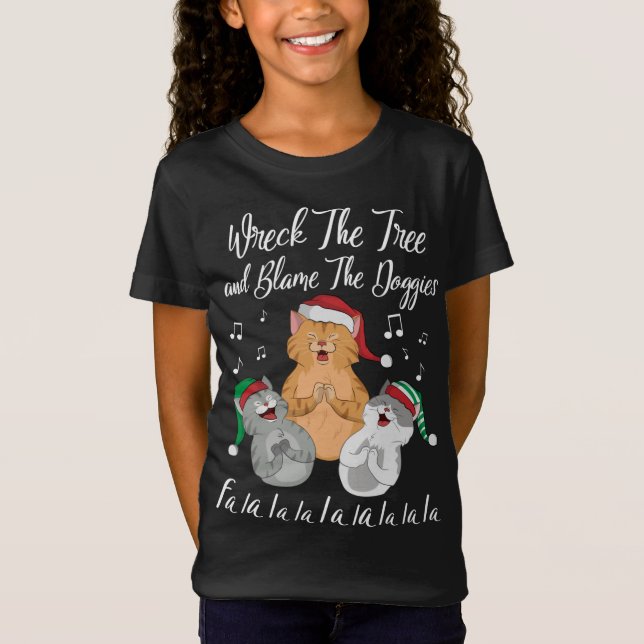 Camiseta Fa La La La Natal Gatinhos Felizes Feriados (Frente)