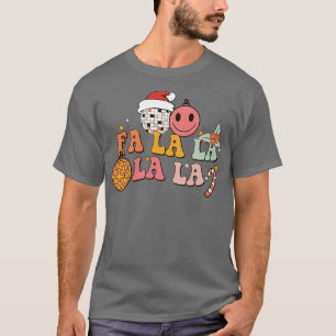Camiseta Fa La La La Retro Disco Ball Santa Hat Ugly Chr