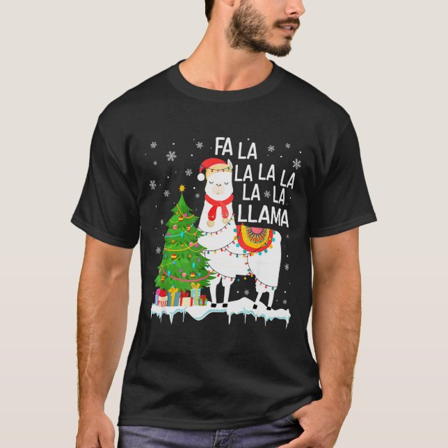 Camiseta Fa La La Llama Christmas Funny Xmas Pajamas Animal (Frente)