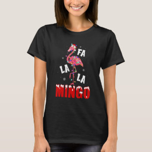 Camiseta Fa La La Mingo Flamingo Luzes de Natal Árvore Trop