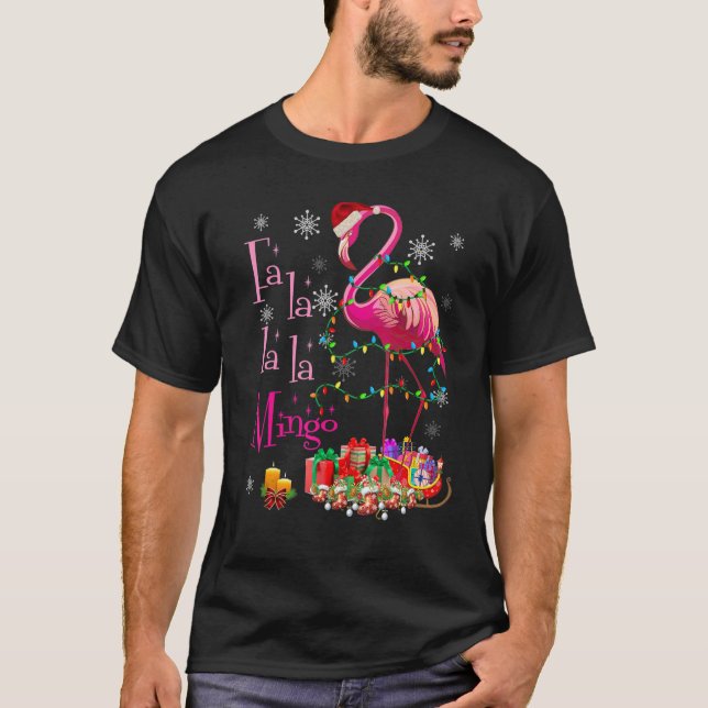 Camiseta Fa La La mingo Flamingo para o Natal (Frente)