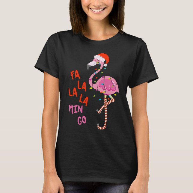 Camiseta Fa La La mingo Flamingo Para O Natal (Frente)