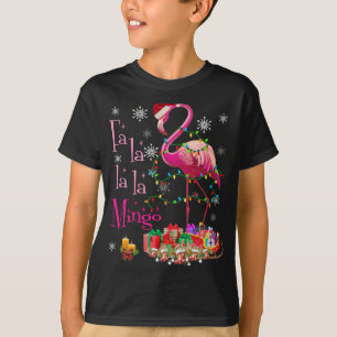 Camiseta Fa La La mingo Flamingo para o Natal