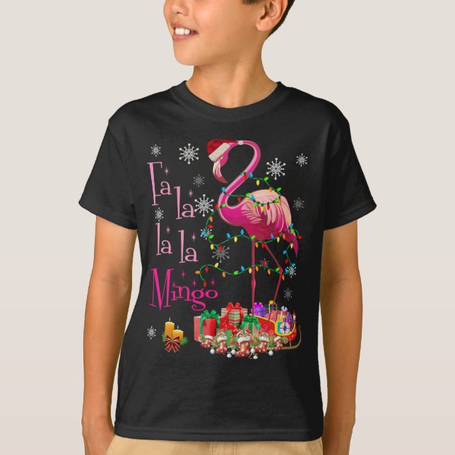 Camiseta Fa La La mingo Flamingo para o Natal (Frente)