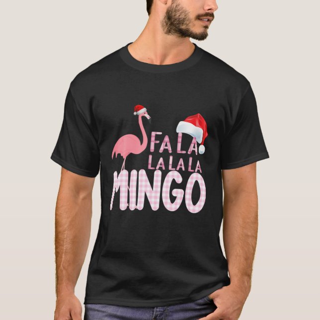 Camiseta Fa La La Mingo Flamingo Para O Natal (Frente)