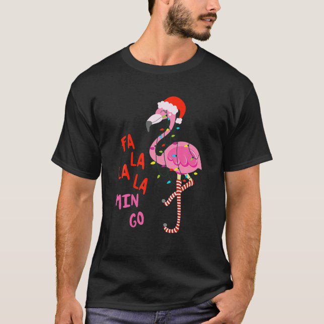 Camiseta Fa La La Mingo Flamingo Para O Natal (Frente)