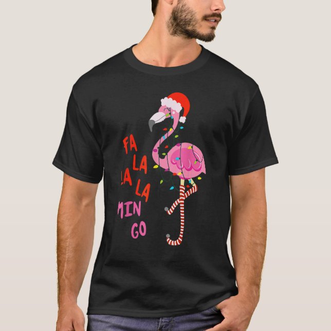 Camiseta Fa La La mingo Flamingo para o Natal (Frente)