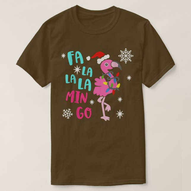 Camiseta Fa La La mingo Flamingo Para O Natal Paja (Frente do Design)