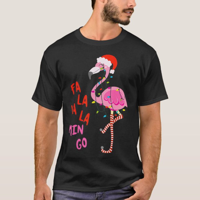 Camiseta Fa La La Mingo Flamingo Para O Presente De Natal (Frente)