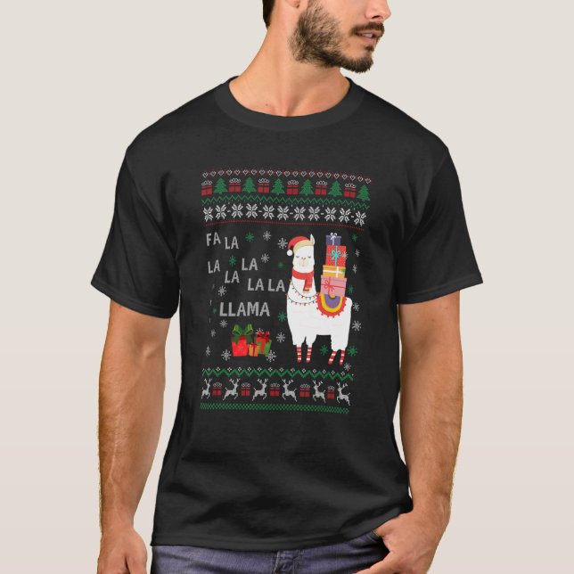 Camiseta Fa La Llama Feliz Natal Lllama Men Women K (Frente)
