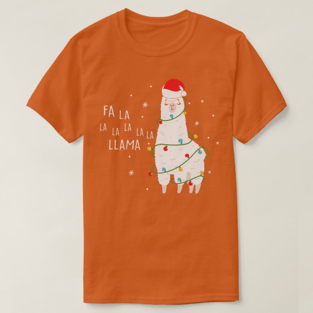 Camiseta Fa La Llama Santa Hat Envolvido na Luz de Natal (Frente do Design)