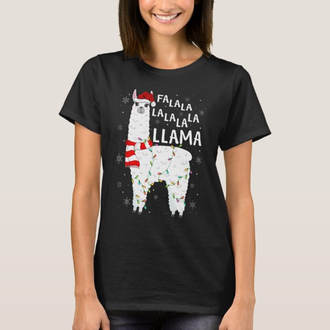 Camiseta Fa La Llama Xmas Luzes Santa Hat Llama Chris (Frente)
