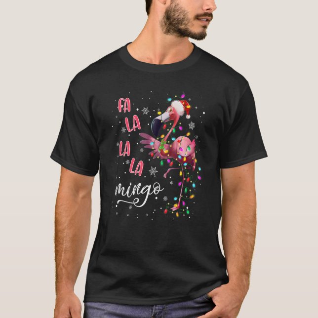 Camiseta Fa la Mingo Cute Pink Flamingo Santa Feliz (Frente)