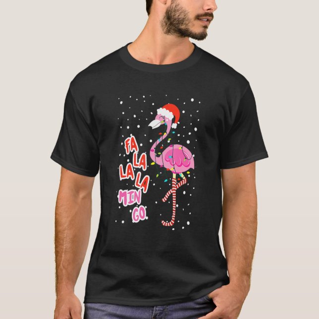 Camiseta Fa La Mingo Cute Pink Flamingo Santa Feliz (Frente)