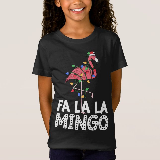Camiseta Fa La Mingo Flamingo Christmas Tree Lights Trop (Frente)