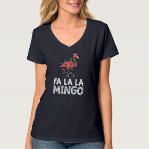 Camiseta Fa La Mingo Flamingo Christmas Tree Lights Trop
