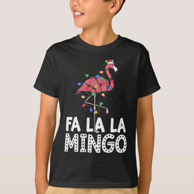 Camiseta Fa La Mingo Flamingo Christmas Tree Lights Trop (Frente)