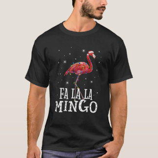 Camiseta Fa La Mingo Flamingo Christmas Tree Lights Trop