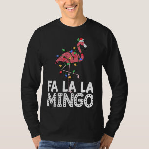 Camiseta Fa La Mingo Flamingo Christmas Tree Lights Trop