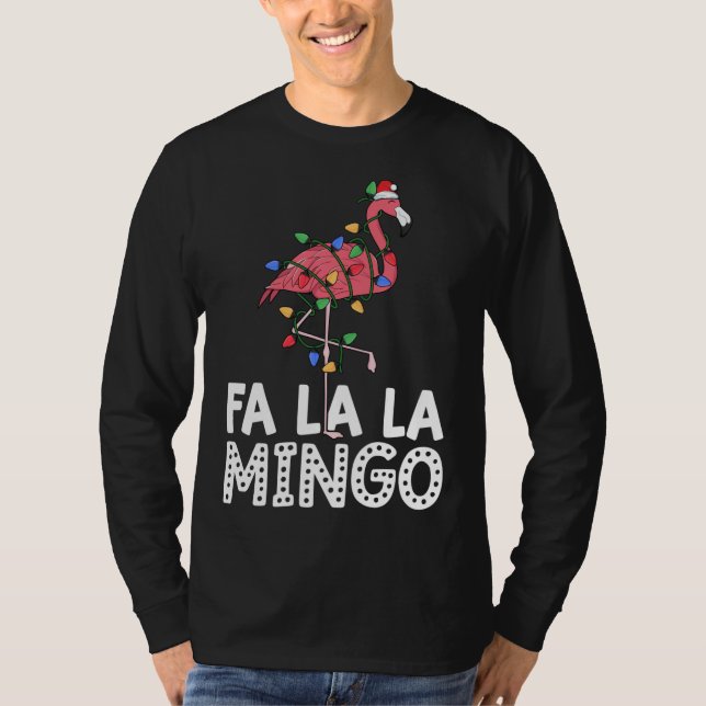 Camiseta Fa La Mingo Flamingo Christmas Tree Lights Trop (Frente)
