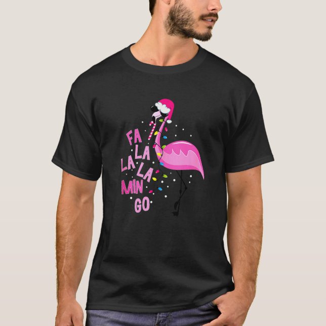 Camiseta Fa La Mingo Flamingo Christmas Tree Lights Trop (Frente)