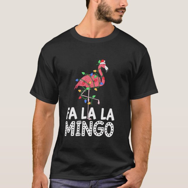 Camiseta Fa La Mingo Flamingo Christmas Tree Lights Trop (Frente)