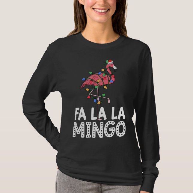 Camiseta Fa La Mingo Flamingo Christmas Tree Lights Trop (Frente)
