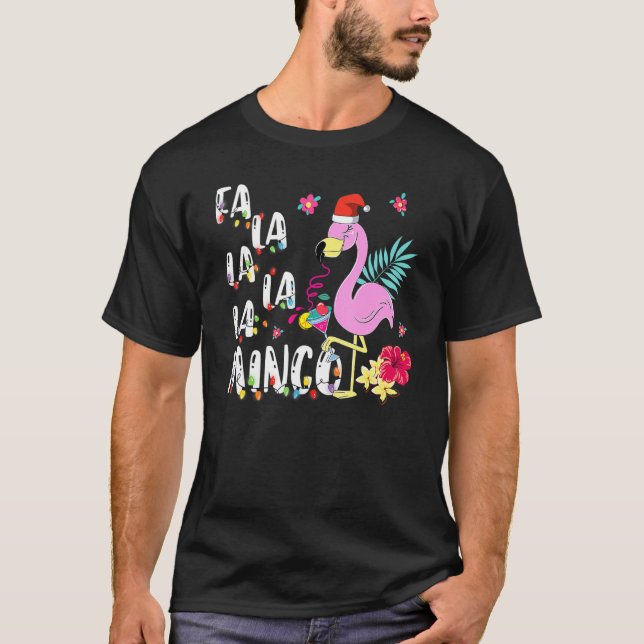 Camiseta Fa La Mingo Flamingo Christmas Tree Lights Trop (Frente)