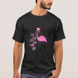Camiseta Fa La Mingo Flamingo Christmas Tree Lights Trop