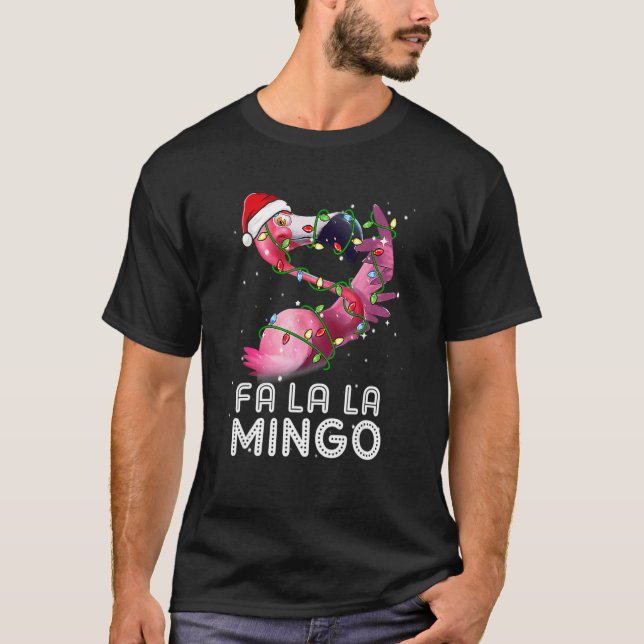 Camiseta Fa La Mingo Flamingo Christmas Tree Lights Trop (Frente)
