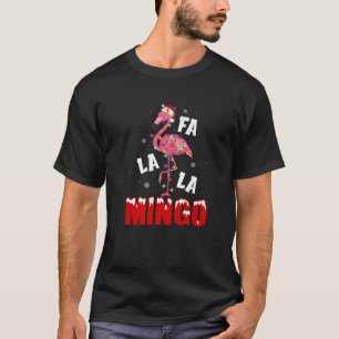 Camiseta Fa La Mingo Flamingo Christmas Tree Lights Trop