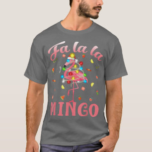 Camiseta Fa La Mingo Flamingo Christmas Tree Lights Trop