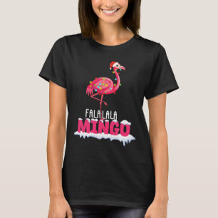 Camiseta Fa La Mingo Flamingo Natal Bonito Chapéu Vermelho