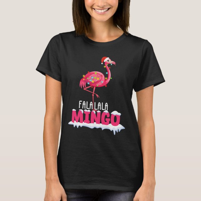Camiseta Fa La Mingo Flamingo Natal Bonito Chapéu Vermelho  (Frente)