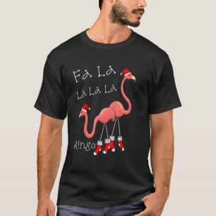 Camiseta Fa La Pink Flamingo Christmas Santa Feliz