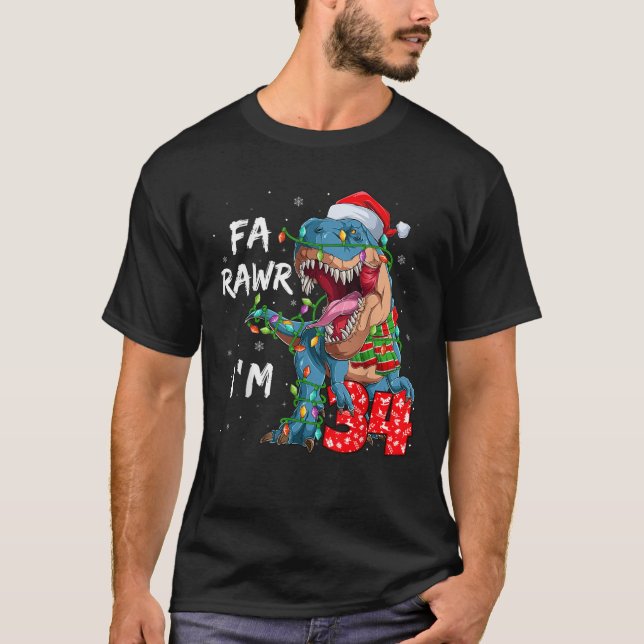 Camiseta Fa Rawr, 34 anos, 34 dinossauro, 34 anos, aniversá (Frente)