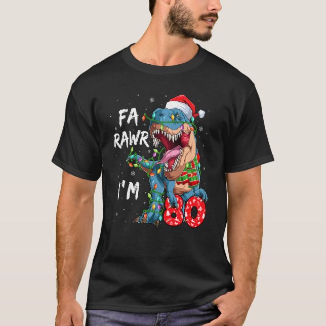 Camiseta Fa Rawr, 80 anos, tenho 80 80 de Dinossauro Aniver (Frente)