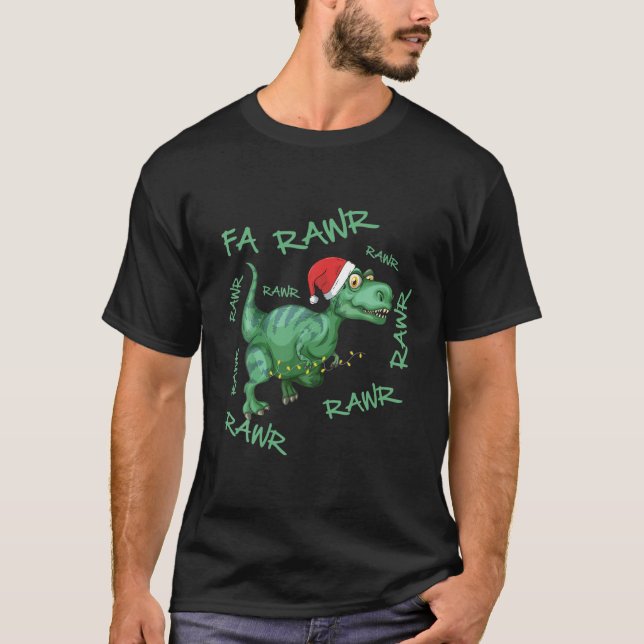 Camiseta Fa Rawr Funny Kids Rex Dinosaur Natal Pajama (Frente)