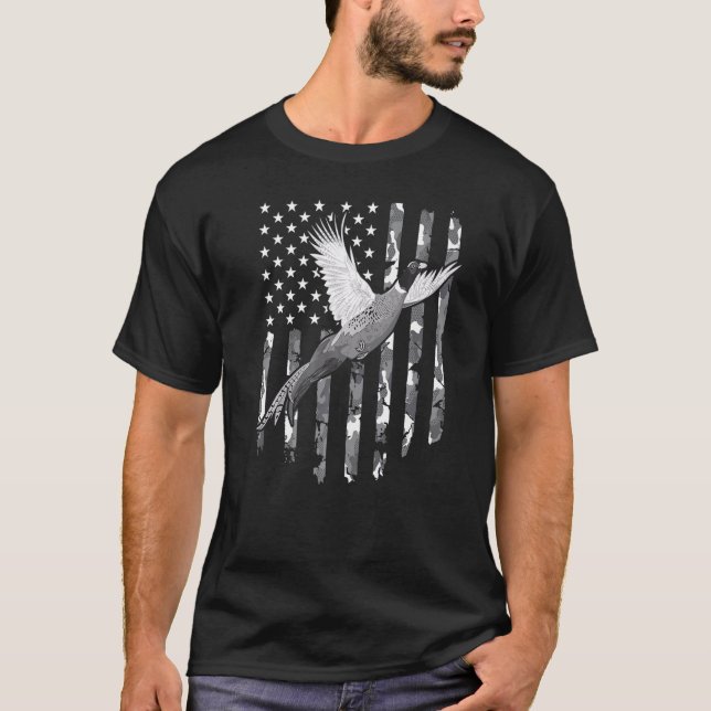 Camiseta Faasant Hunting Camouflage Vintage Flag Americano (Frente)
