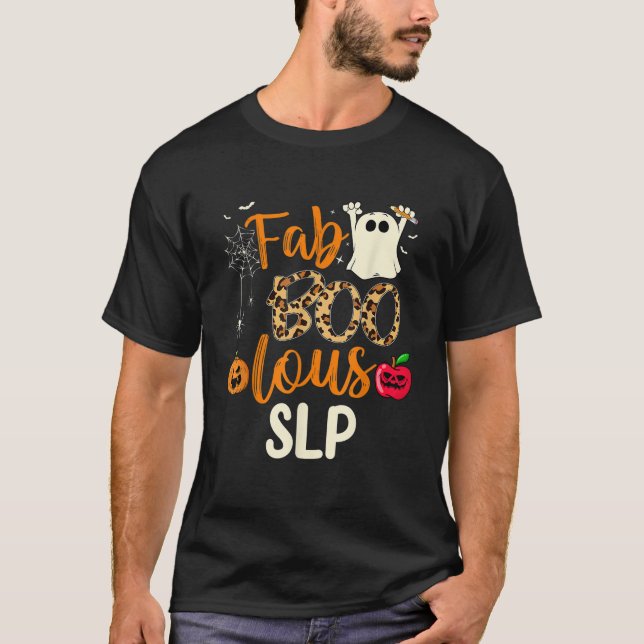 Camiseta Fab Boo Lous SLP Leopard Spookie Fumaça de Hallowe (Frente)